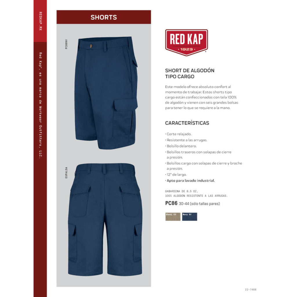 Ficha técnica Red Kap PC86 bermuda cargo de trabajo para hombre