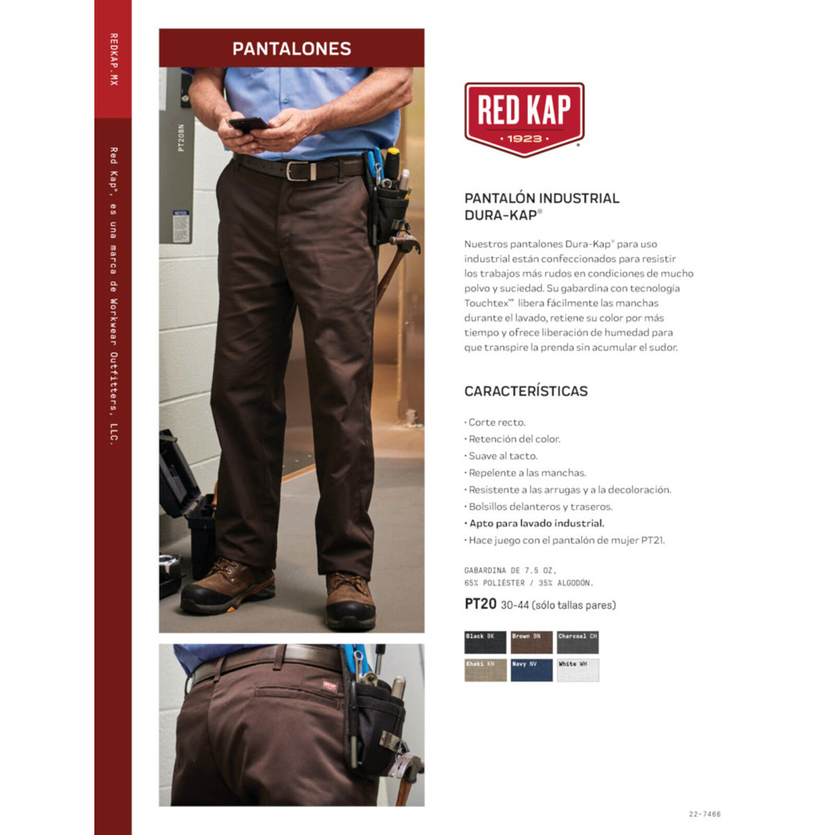 Ficha técnica del pantalón industrial Red Kap PT20 para hombre | color:todos