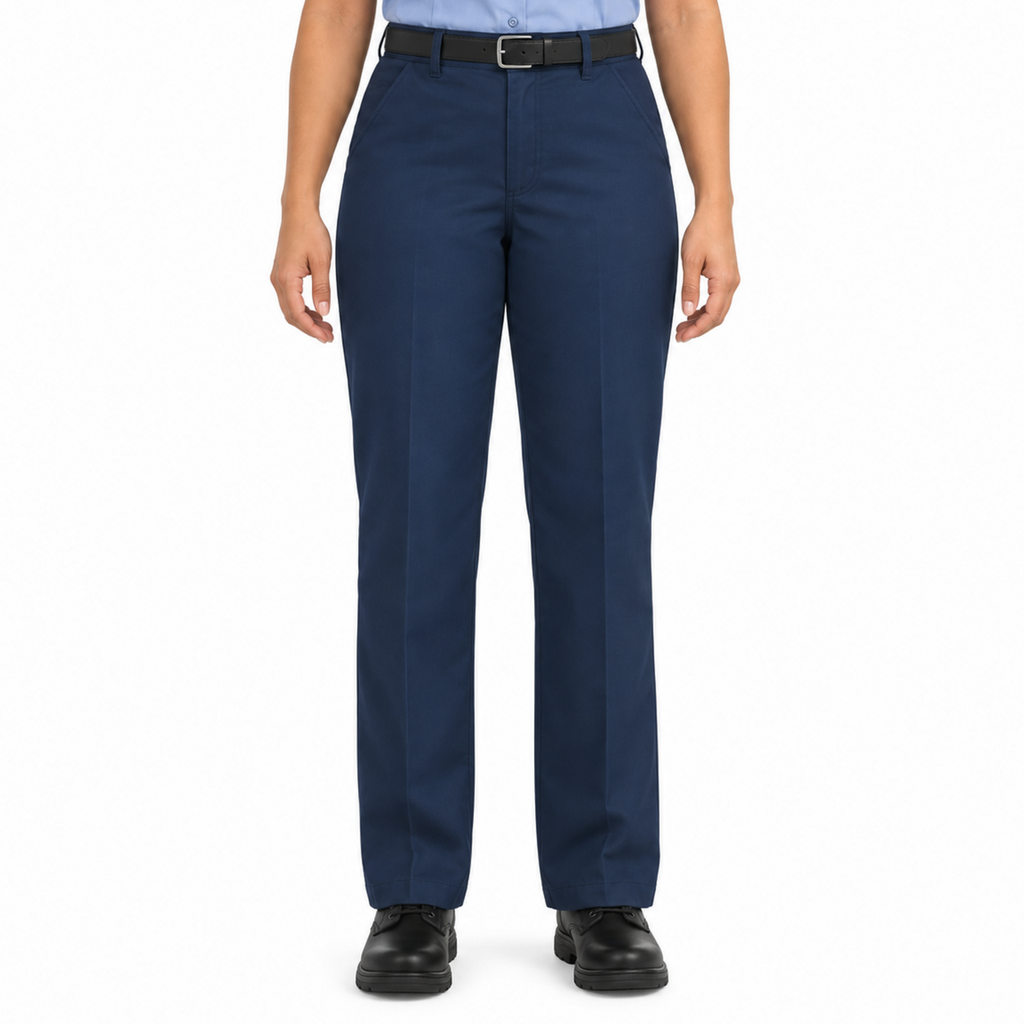 Pantalón industrial de mujer Red Kap PT21 azul marino, vista frontal con modelo