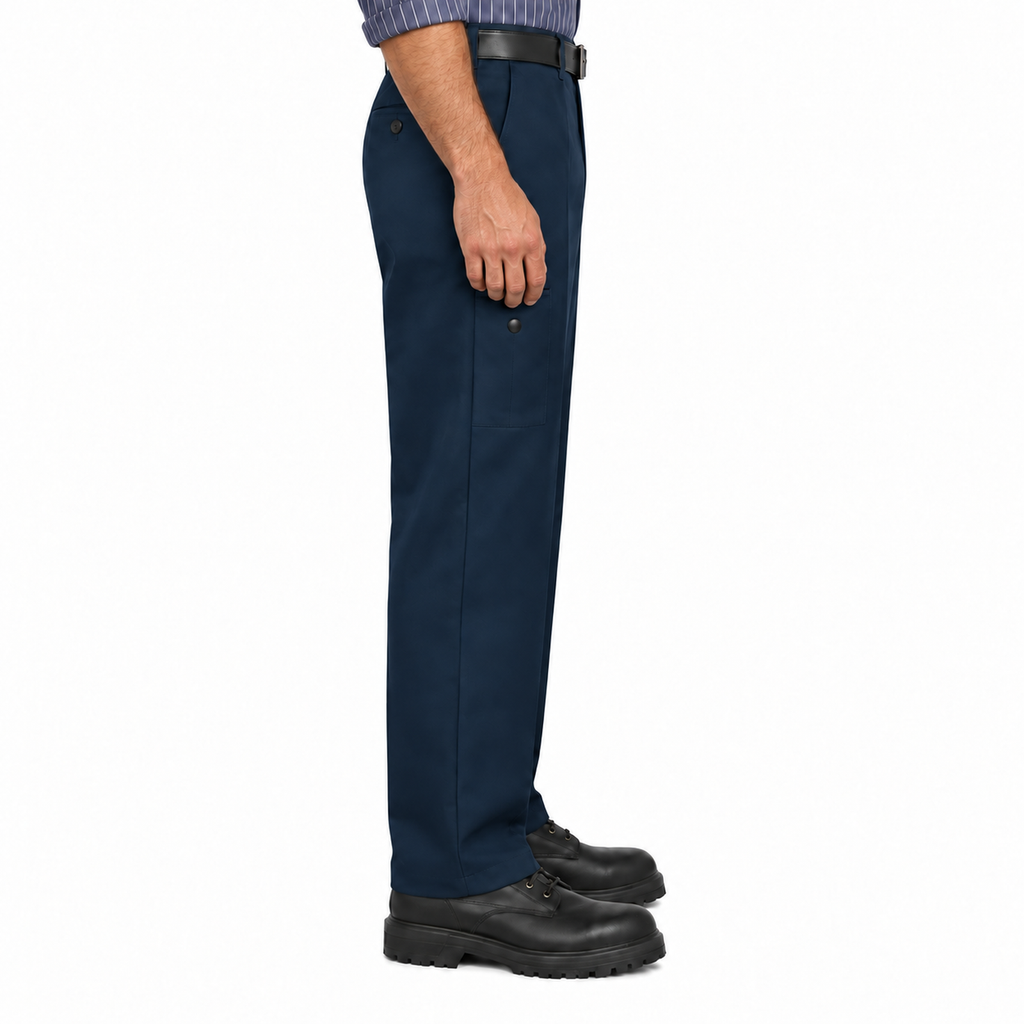 Pantalón de trabajo Red Kap PT2C para hombre azul marino, vista perfil derecho con modelo