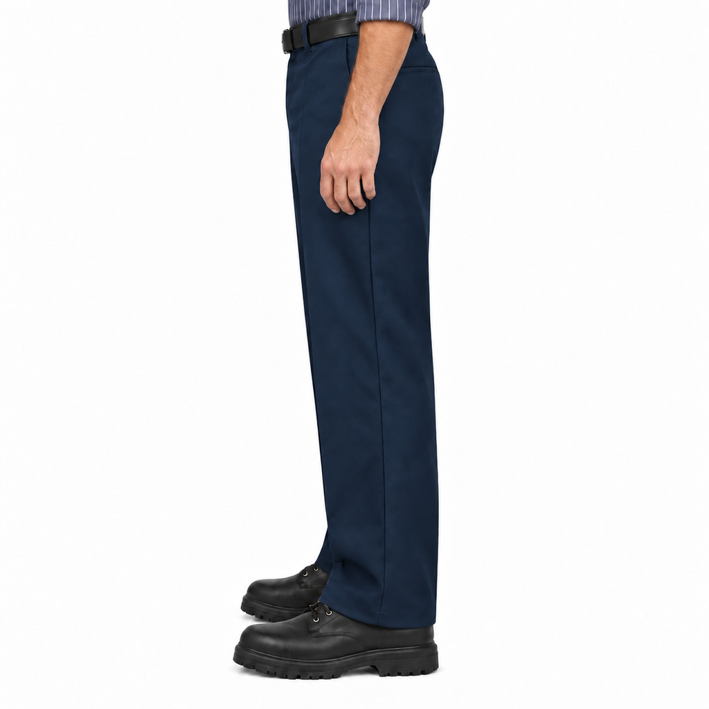 Pantalón de trabajo Red Kap PT2C para hombre azul marino, vista perfil izquierdo con modelo