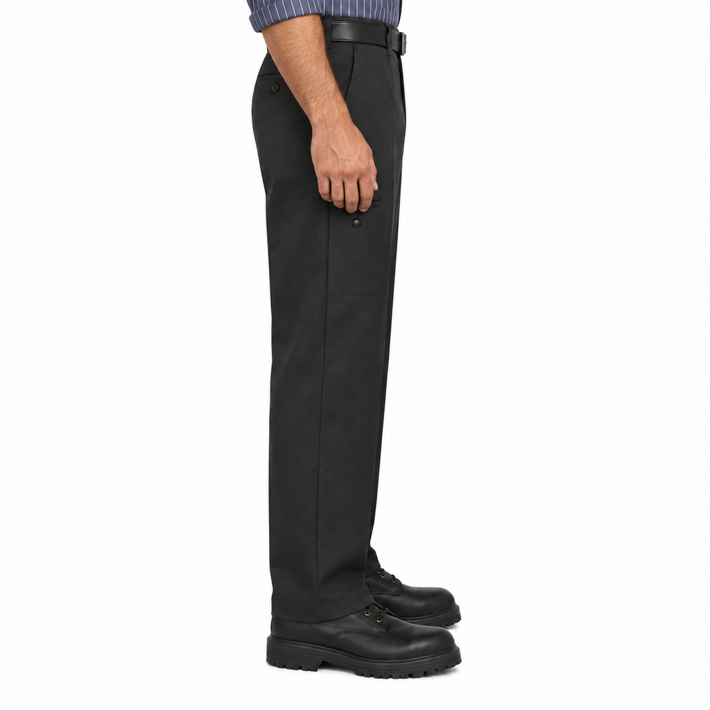 Pantalón de trabajo Red Kap PT2C para hombre negro, vista perfil derecho con modelo