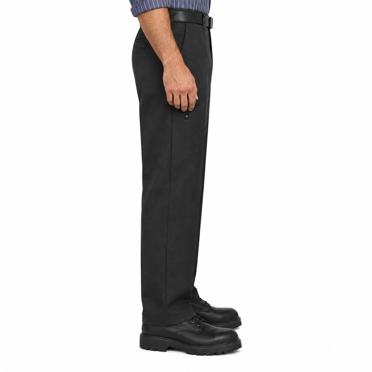Pantalón de trabajo Red Kap PT2C para hombre negro, vista perfil derecho con modelo | color:negro