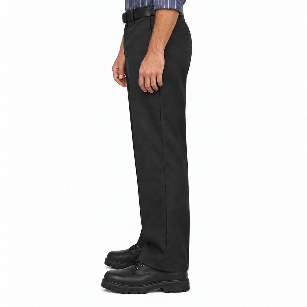 Pantalón de trabajo Red Kap PT2C para hombre negro, vista perfil izquierdo con modelo