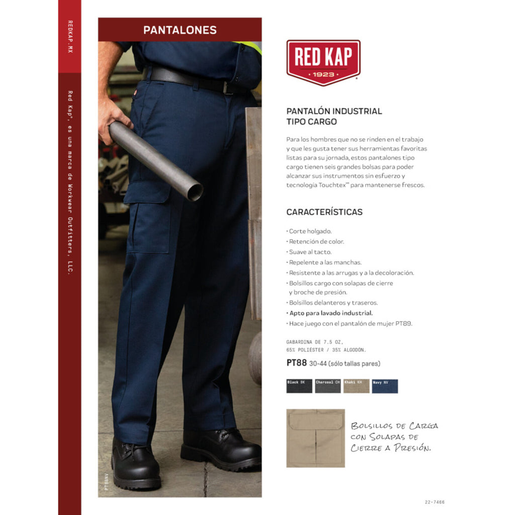 Ficha técnica del pantalón cargo industrial Red Kap PT88 para hombre