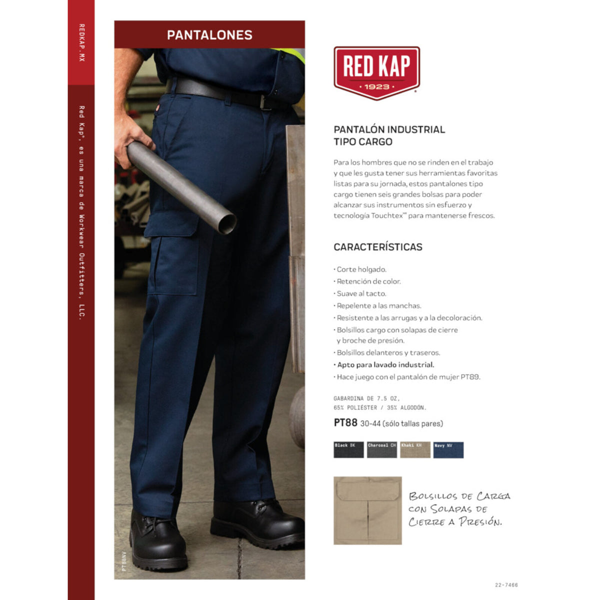 Ficha técnica Red Kap PT88 pantalón cargo para hombre tallas extra 46–50 | color:todos