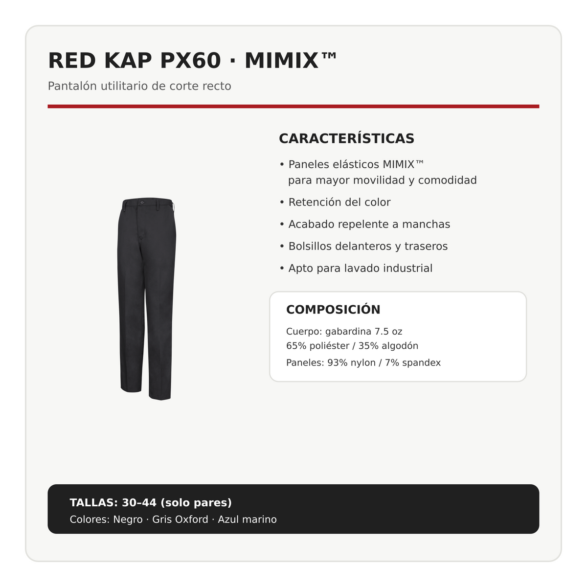 Ficha técnica del pantalón Red Kap PX60 MIMIX | color:todos