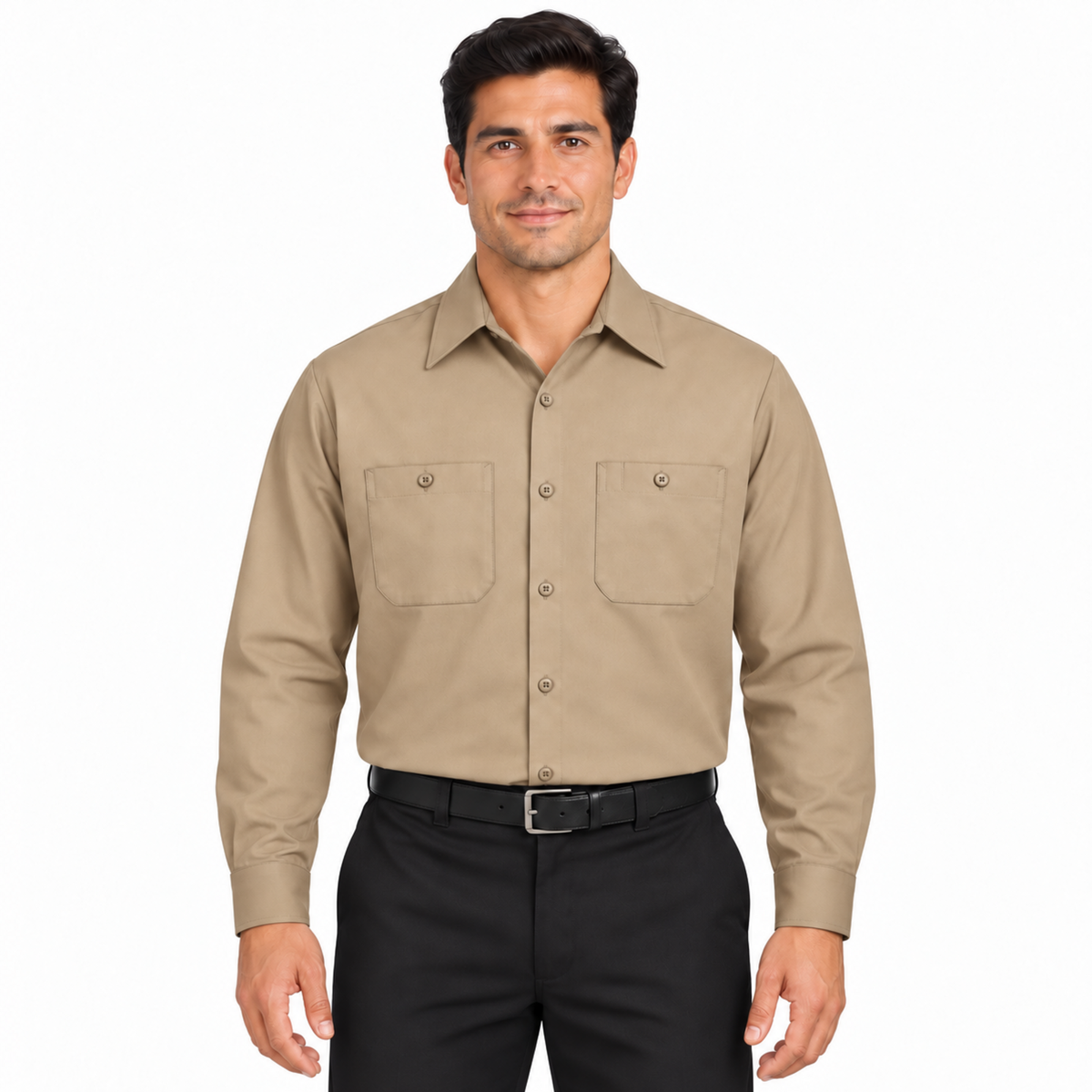 Camisa Red Kap SC30 para hombre khaki, vista frontal fajada en modelo | color:khaki