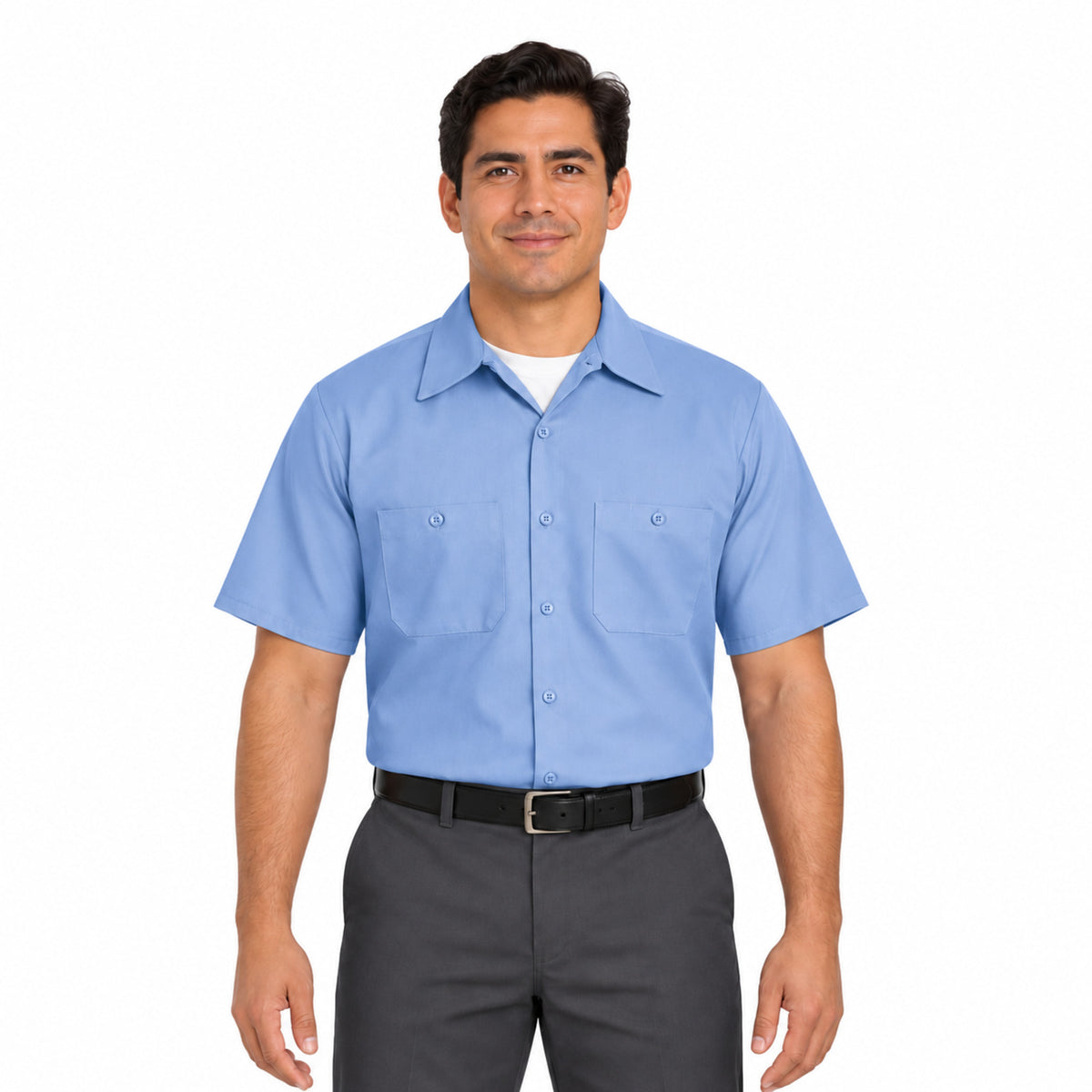 Camisa de trabajo Red Kap SC40 para hombre azul cielo, vista frontal fajada | color:azul-cielo