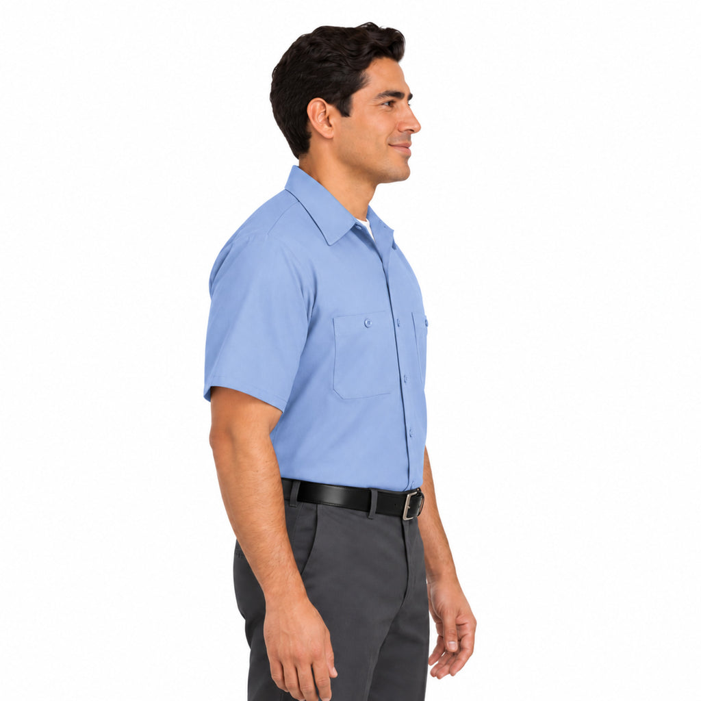 Camisa de trabajo Red Kap SC40 para hombre azul cielo, perfil derecho fajada