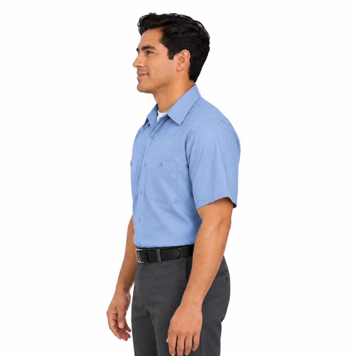 Camisa de trabajo Red Kap SC40 para hombre azul cielo, perfil izquierdo fajada | color:azul-cielo