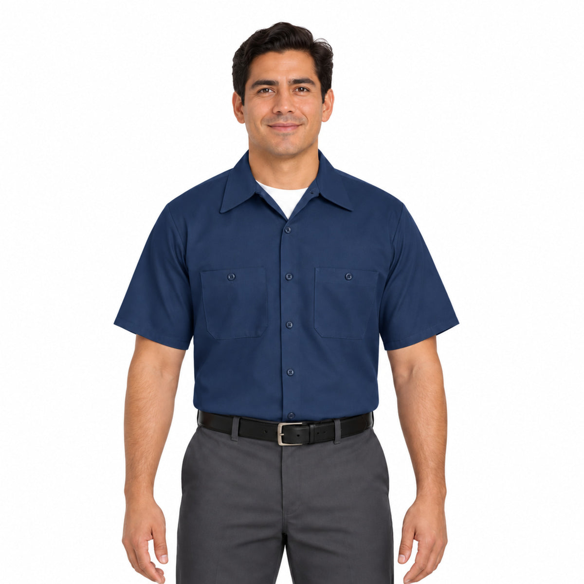 Camisa de trabajo Red Kap SC40 para hombre azul marino claro, vista frontal fajada | color:azul-marino-claro