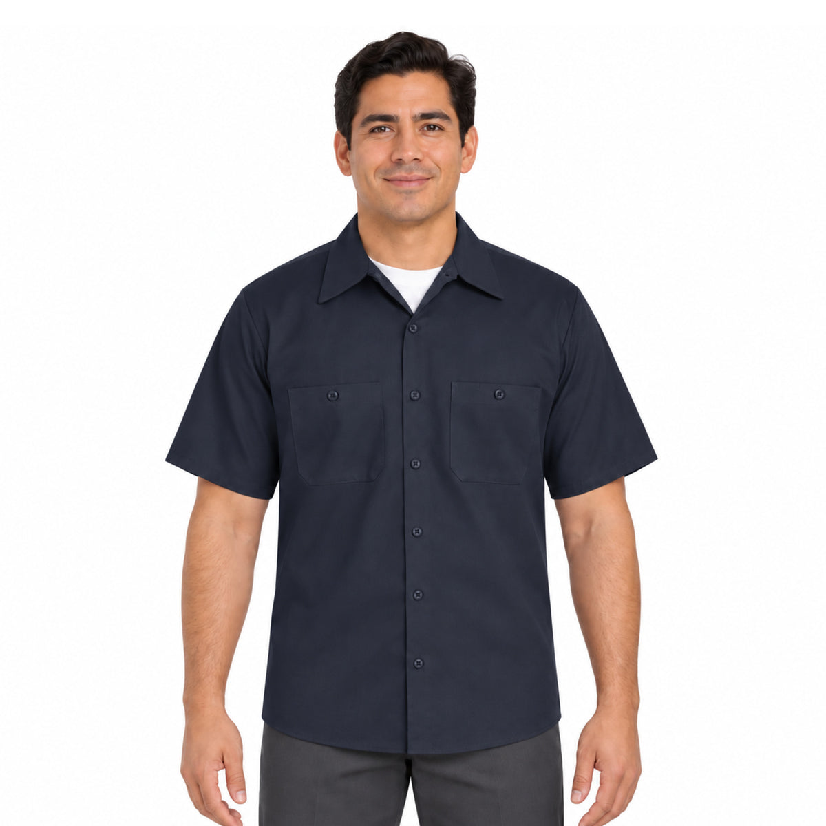 Camisa de trabajo Red Kap SC40 para hombre azul marino oscuro, vista frontal desfajada | color:azul-marino-oscuro