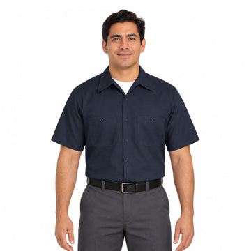 Camisa de trabajo Red Kap SC40 para hombre azul marino oscuro, vista frontal fajada | color:azul-marino-oscuro
