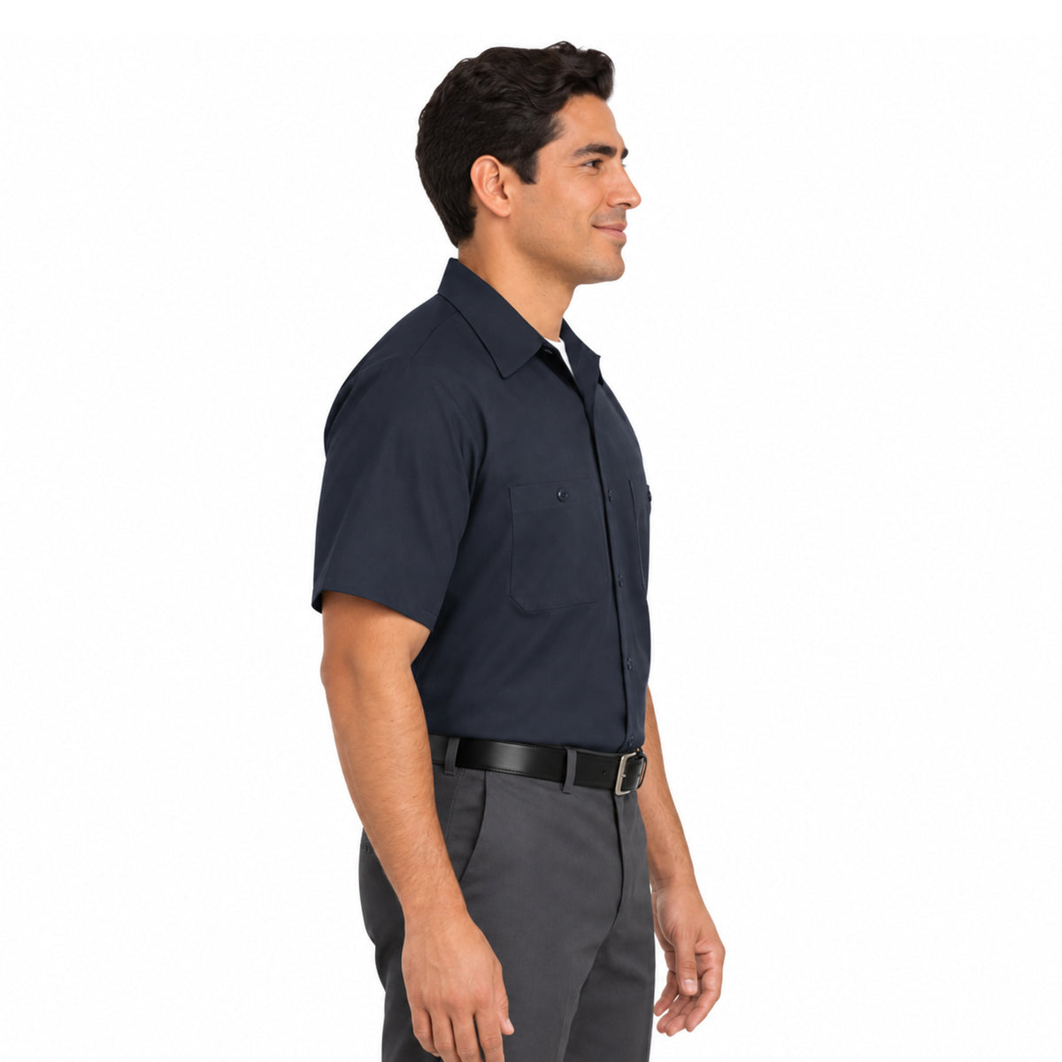 Camisa de trabajo Red Kap SC40 para hombre azul marino oscuro, perfil derecho fajada | color:azul-marino-oscuro