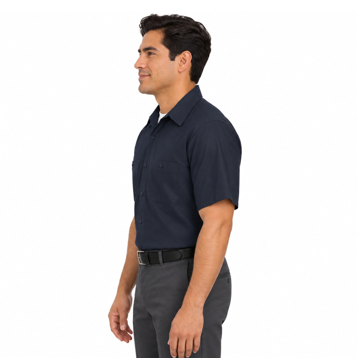 Camisa de trabajo Red Kap SC40 para hombre azul marino oscuro, perfil izquierdo fajada | color:azul-marino-oscuro