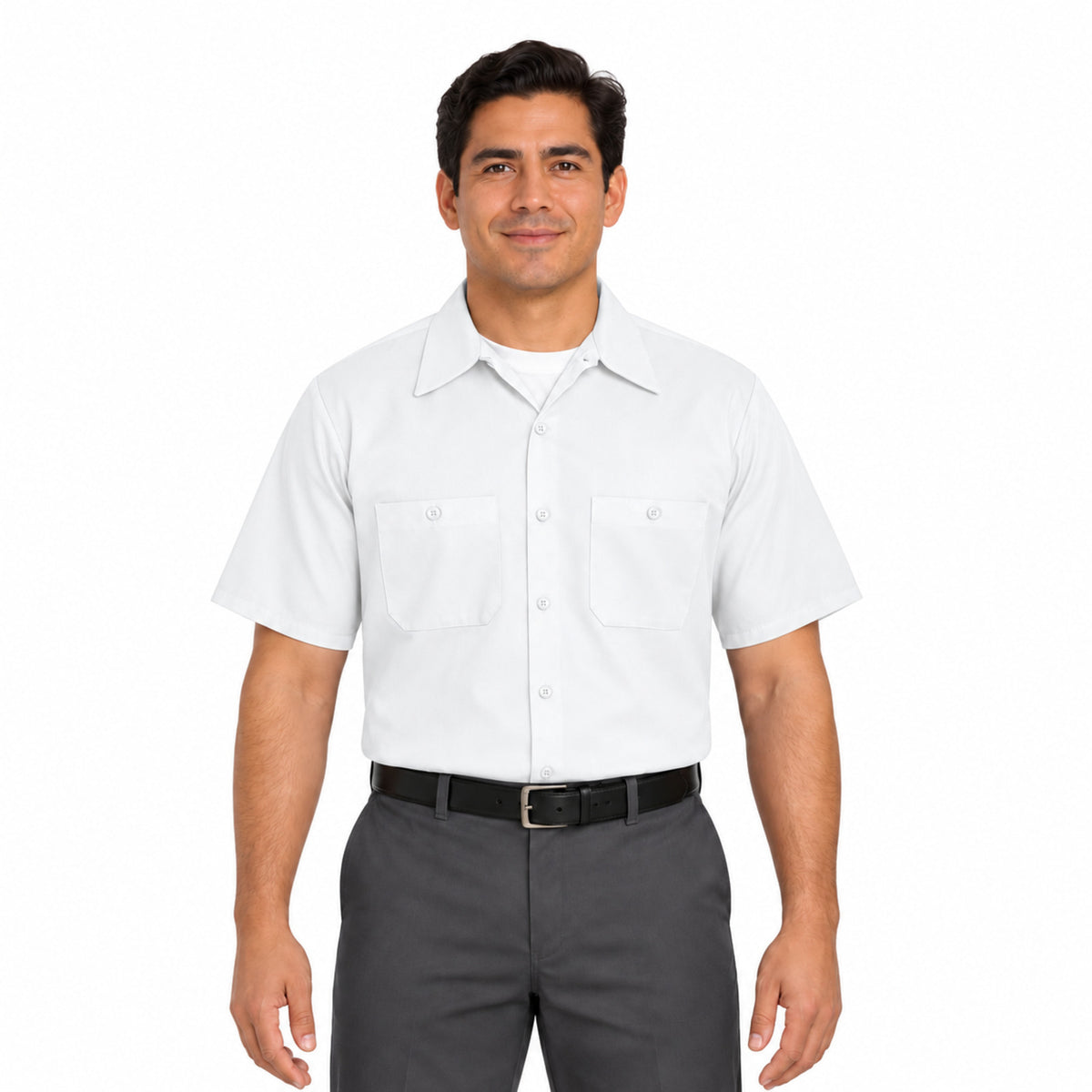 Camisa de trabajo Red Kap SC40 para hombre blanca, vista frontal fajada | color:blanca