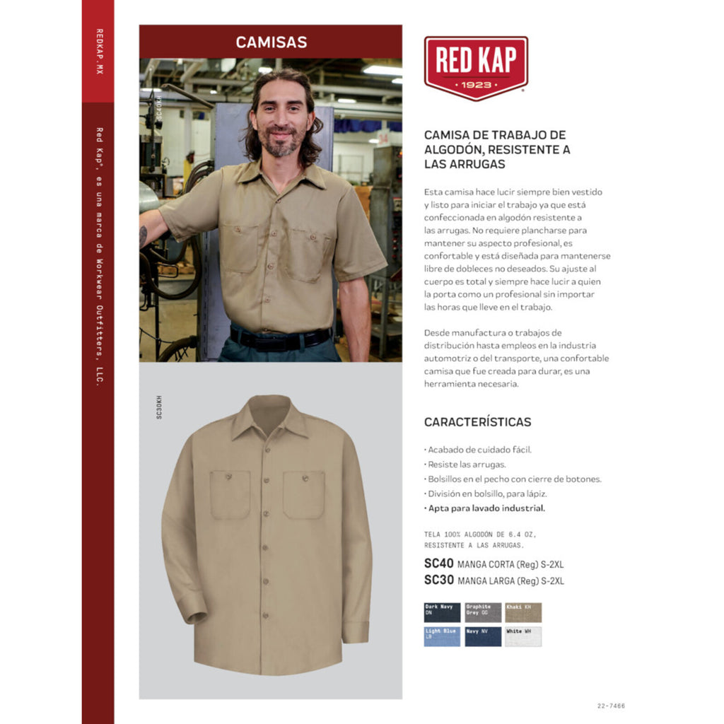 Camisa de trabajo Red Kap SC40 para hombre, ficha técnica de características
