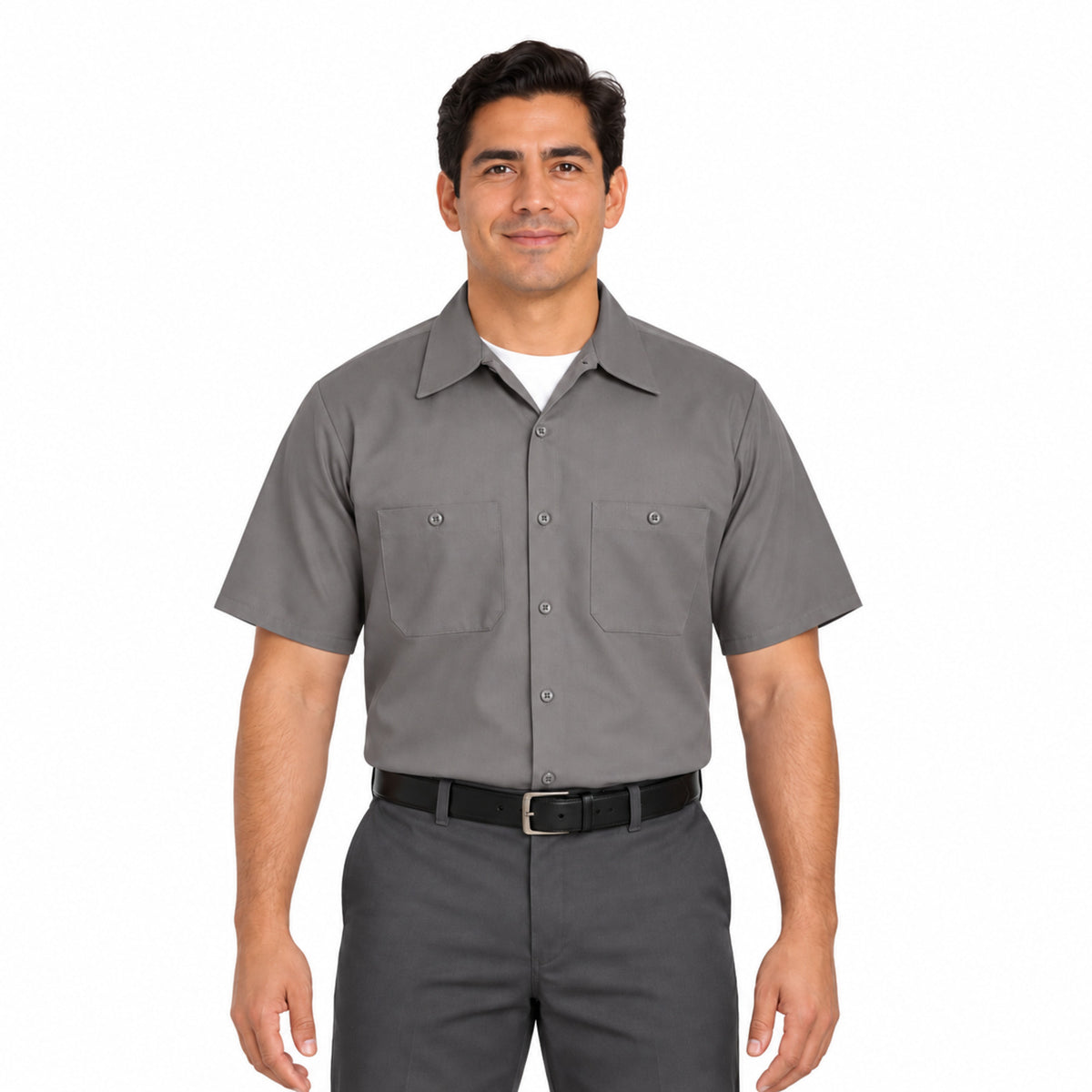 Camisa de trabajo Red Kap SC40 para hombre gris, vista frontal fajada | color:gris