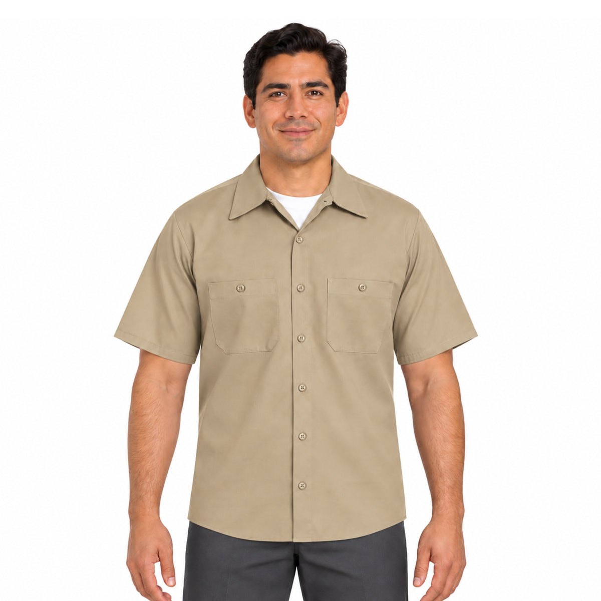 Camisa de trabajo Red Kap SC40 para hombre khaki, vista frontal desfajada | color:khaki