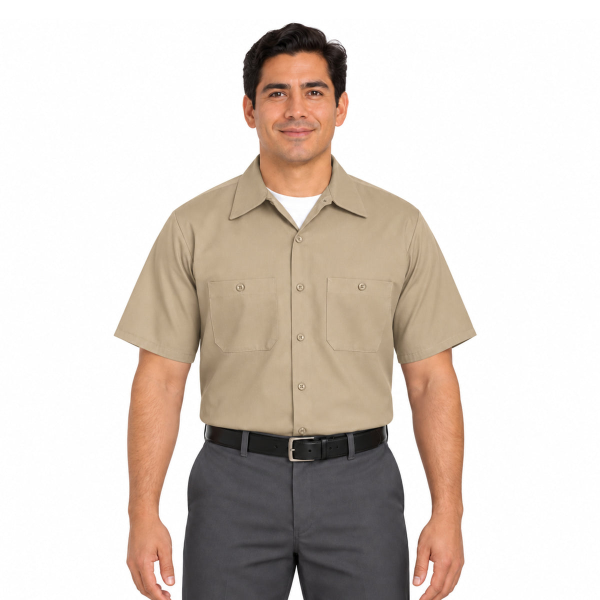 Camisa de trabajo Red Kap SC40 para hombre khaki, vista frontal fajada | color:khaki