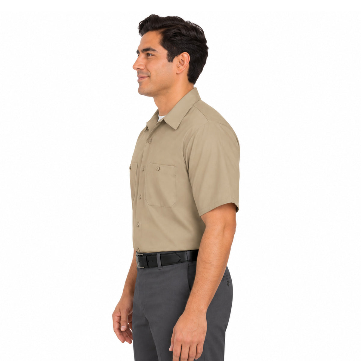Camisa de trabajo Red Kap SC40 para hombre khaki, perfil izquierdo fajada | color:khaki
