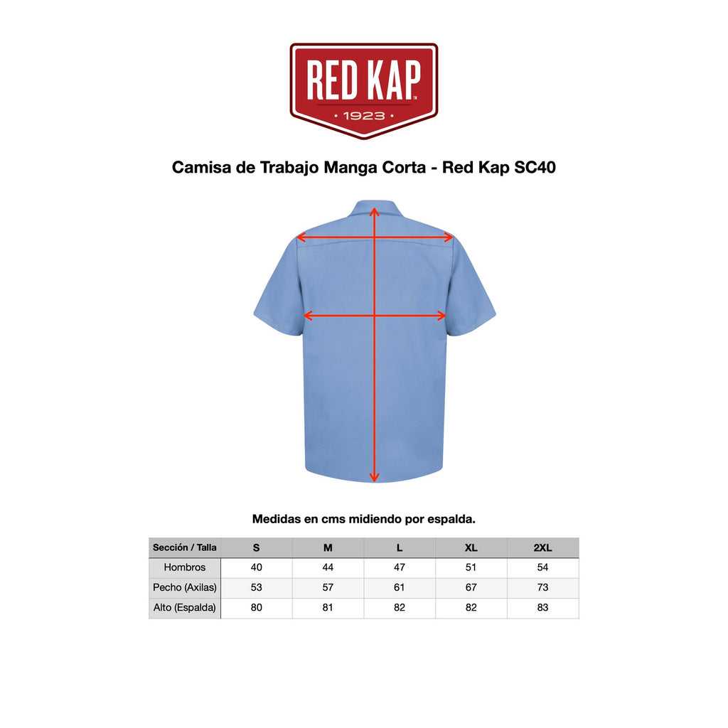 Camisa de trabajo Red Kap SC40 para hombre, tabla de medidas