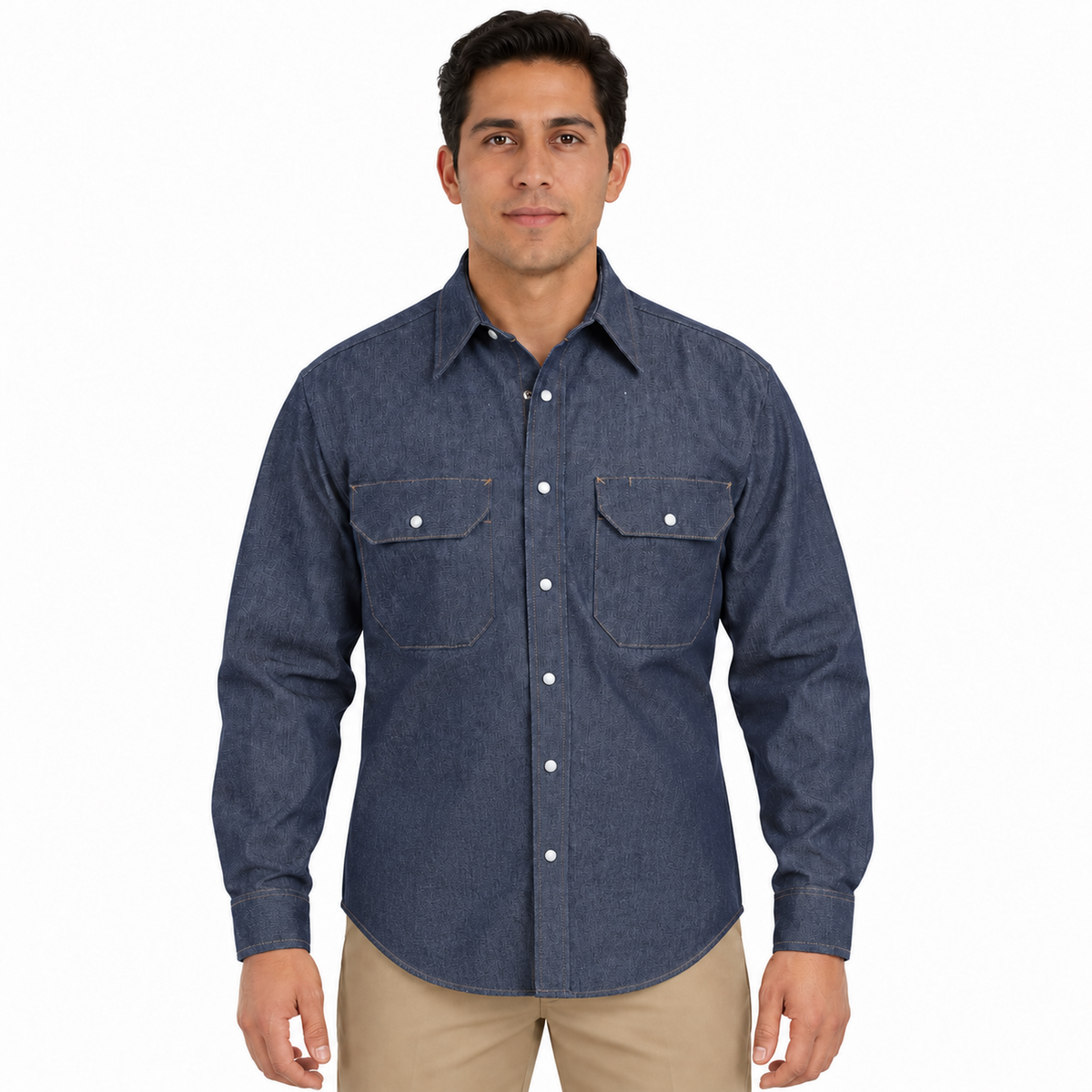Camisa de mezclilla Red Kap SD78 para hombre azul marino, vista frontal desfajada | color:azul-marino