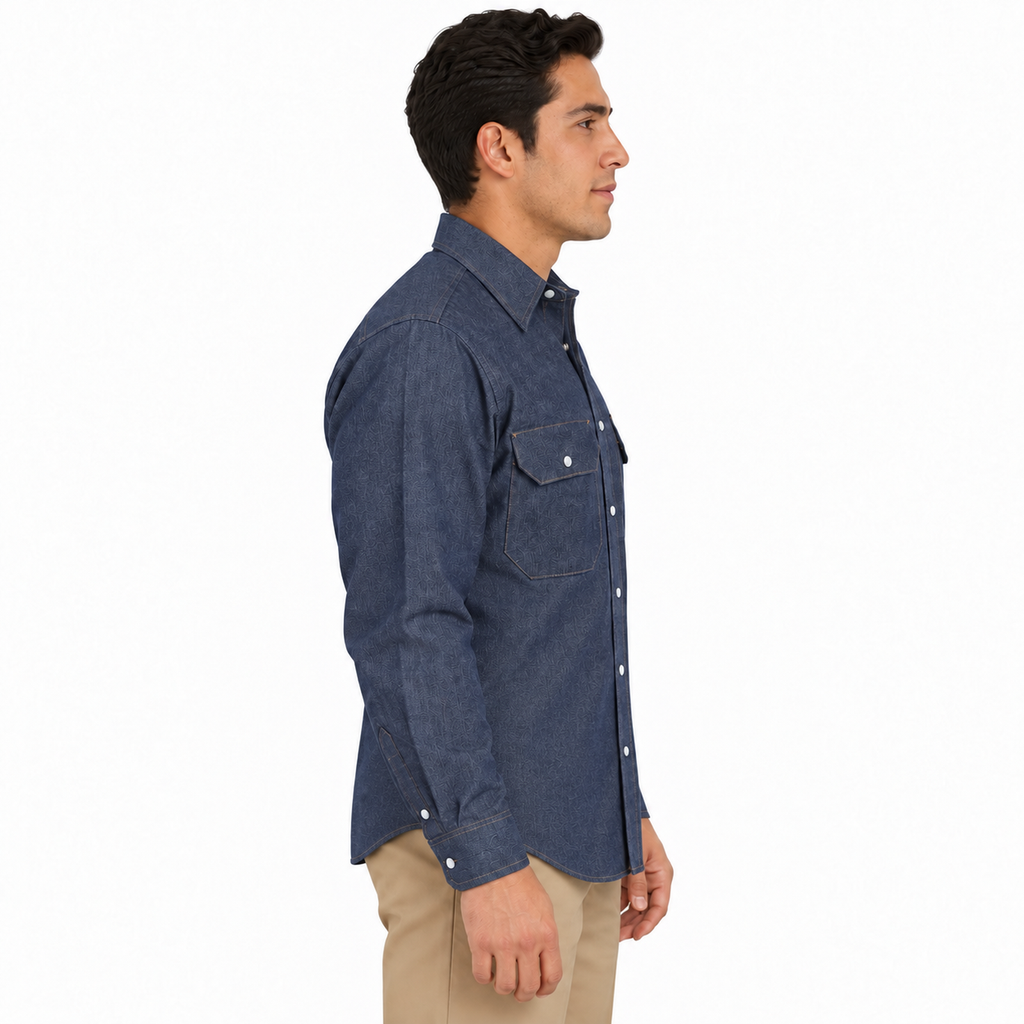 Camisa de mezclilla Red Kap SD78 para hombre azul marino, perfil derecho desfajada