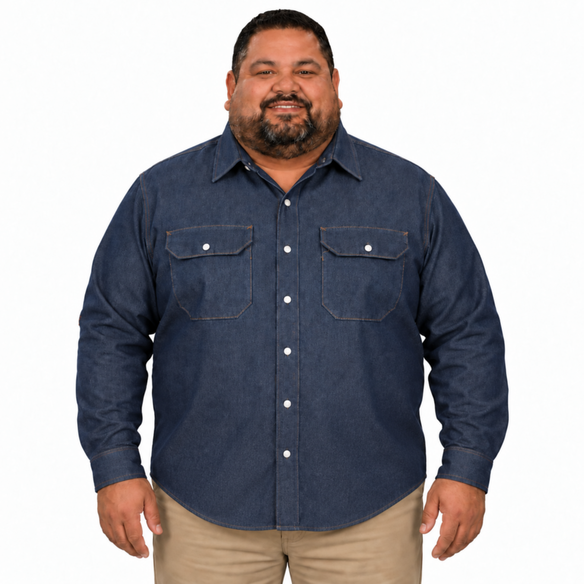 Camisa de mezclilla Red Kap SD78 para hombre talla extra azul marino, vista frontal desfajada | color:azul-marino