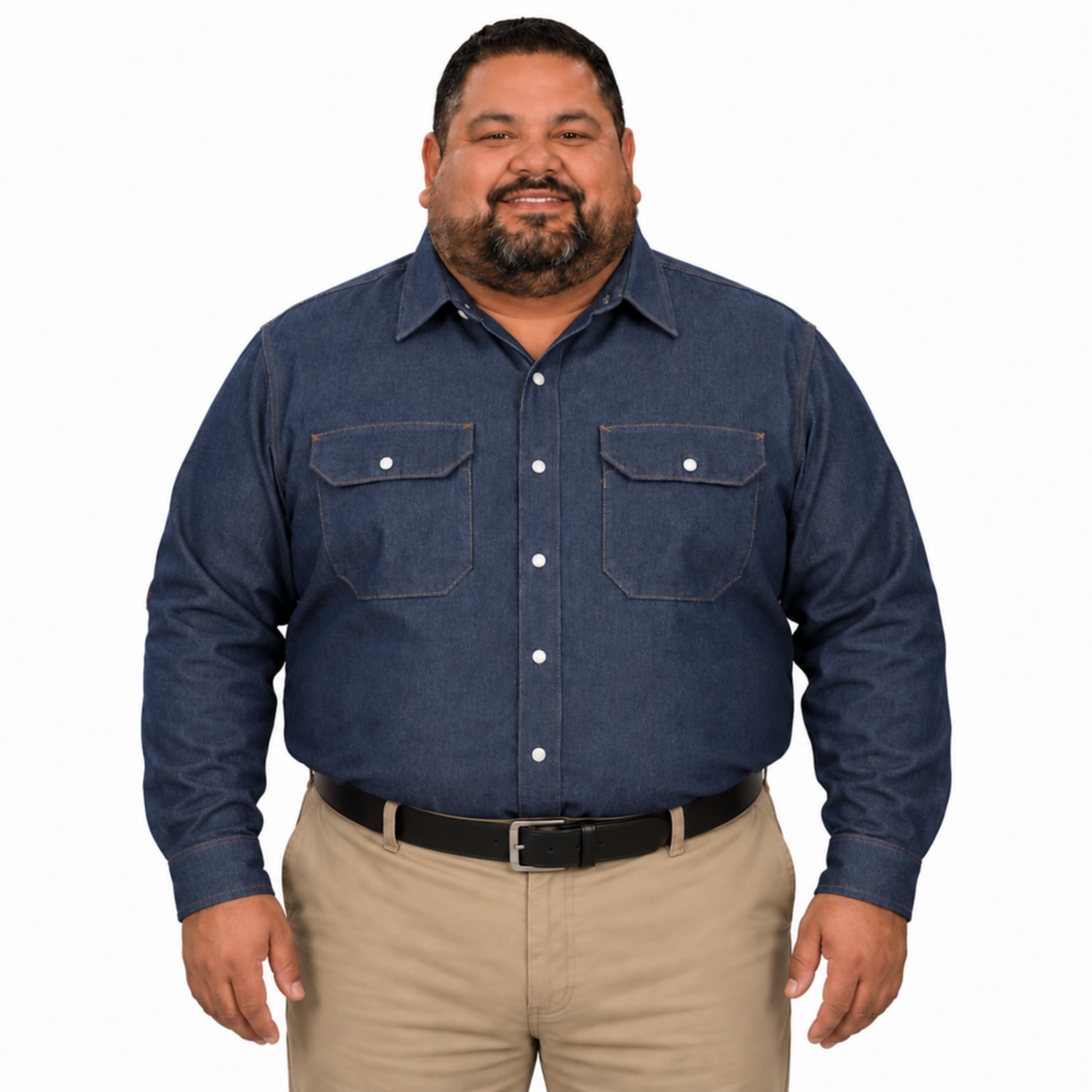 Camisa de mezclilla Red Kap SD78 para hombre talla extra azul marino, vista frontal fajada