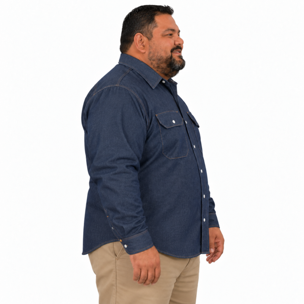 Camisa de mezclilla Red Kap SD78 para hombre talla extra azul marino, perfil derecho desfajada