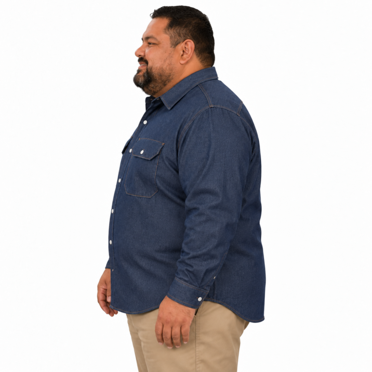 Camisa de mezclilla Red Kap SD78 para hombre talla extra azul marino, perfil izquierdo desfajada | color:azul-marino
