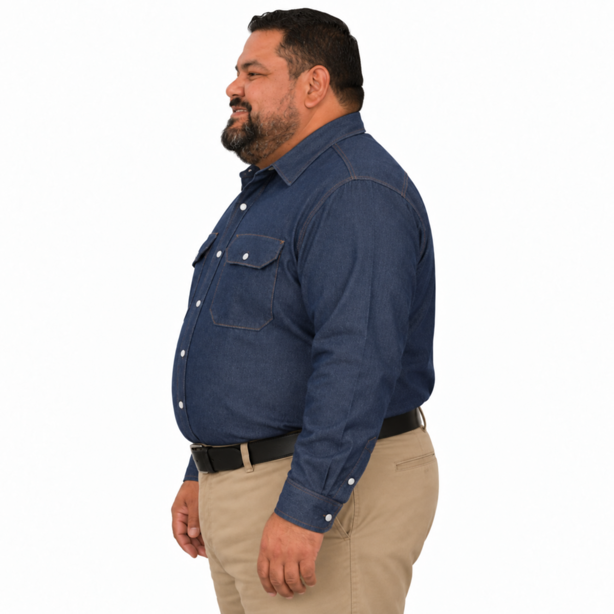 Camisa de mezclilla Red Kap SD78 para hombre talla extra azul marino, perfil izquierdo fajada | color:azul-marino
