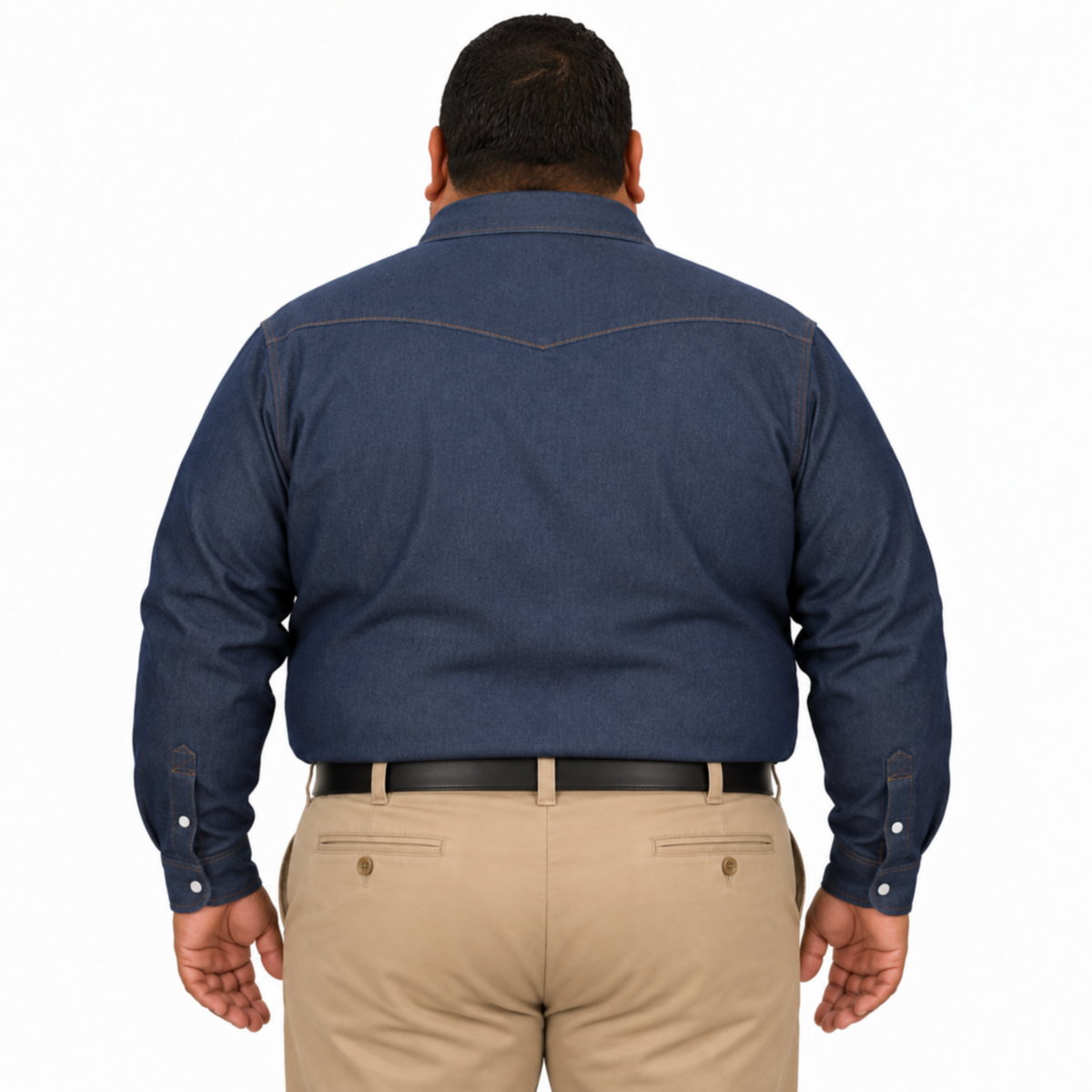 Camisa de mezclilla Red Kap SD78 para hombre talla extra azul marino, vista posterior fajada | color:azul-marino