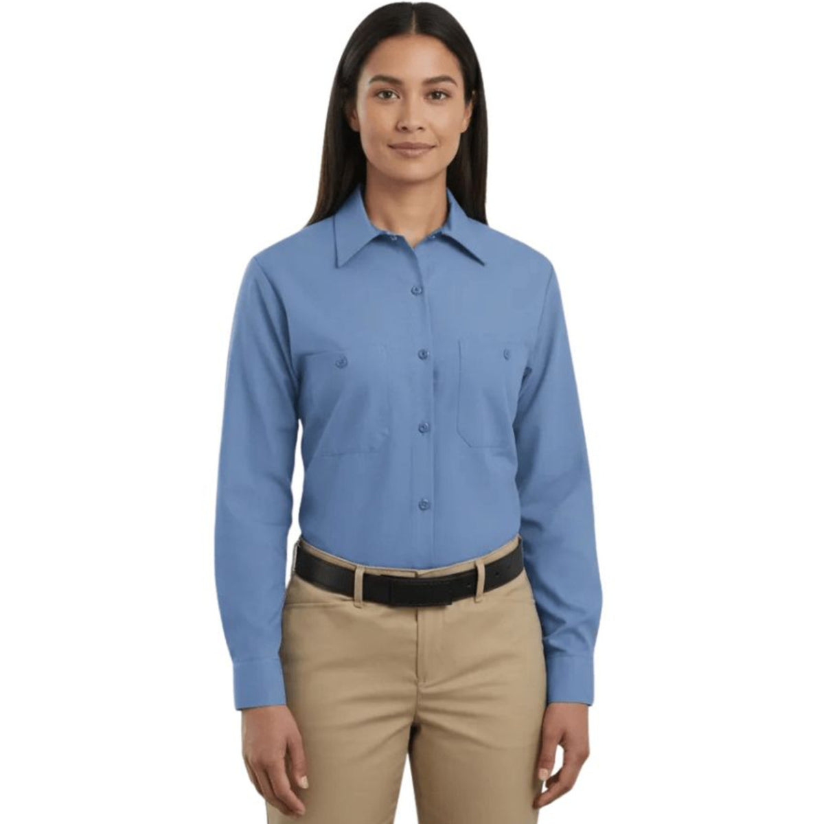 Blusa de trabajo Red Kap SP13 para mujer Azul, vista frontal fajada | color:azul