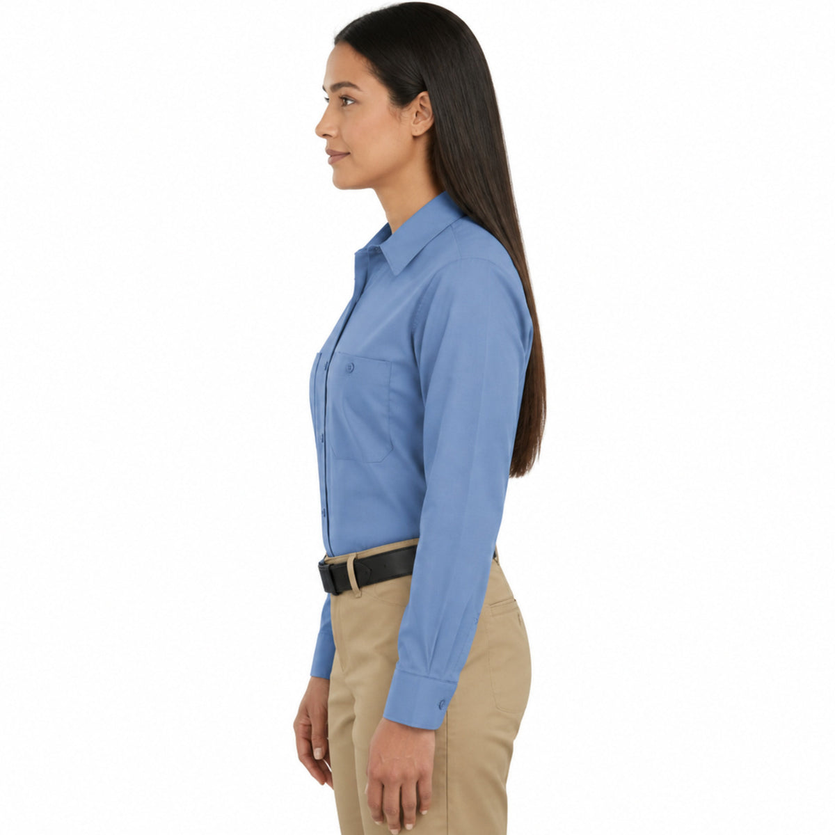 Blusa de trabajo Red Kap SP13 para mujer Azul, perfil izquierdo fajada | color:azul