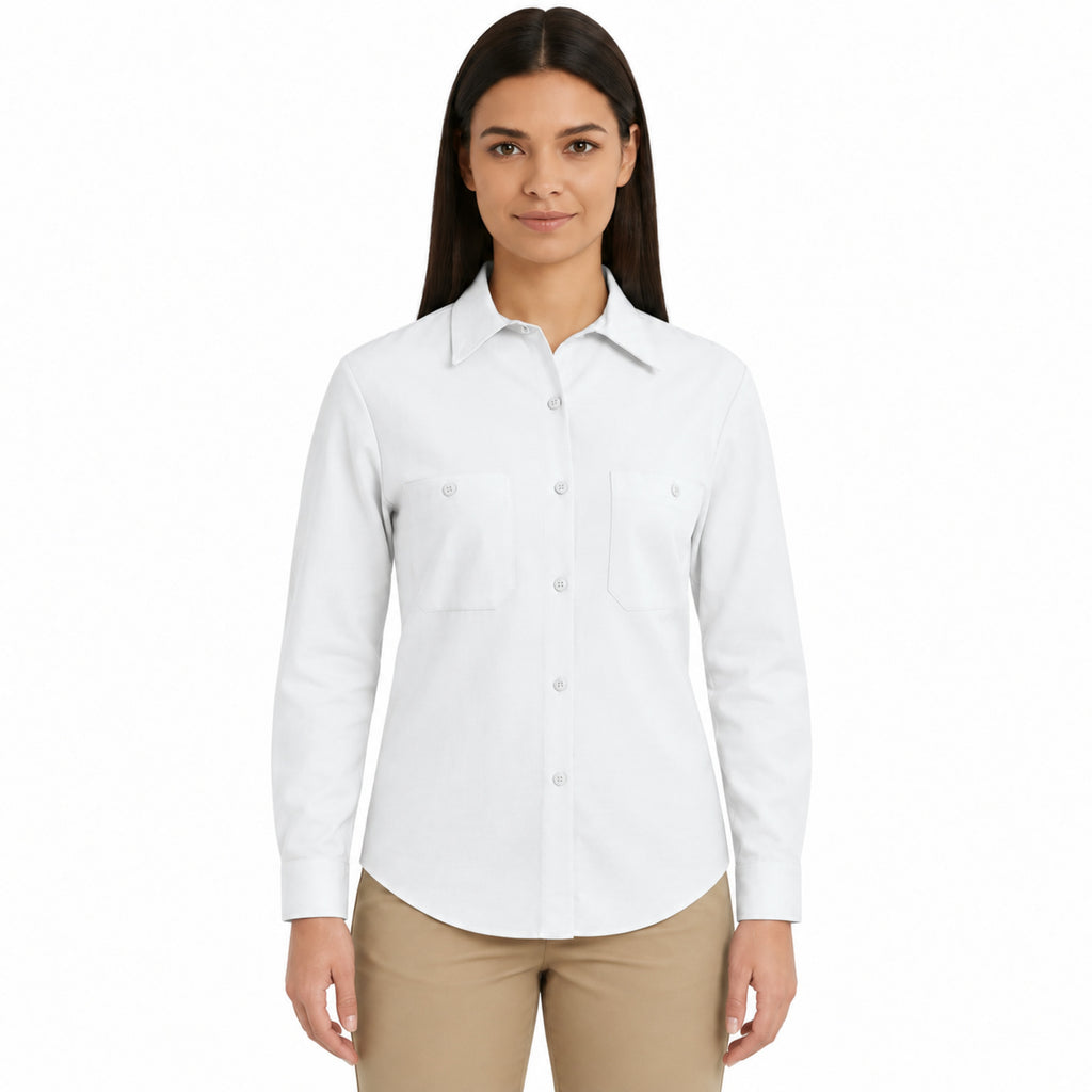 Blusa de trabajo Red Kap SP13 para mujer Blanca, vista frontal desfajada