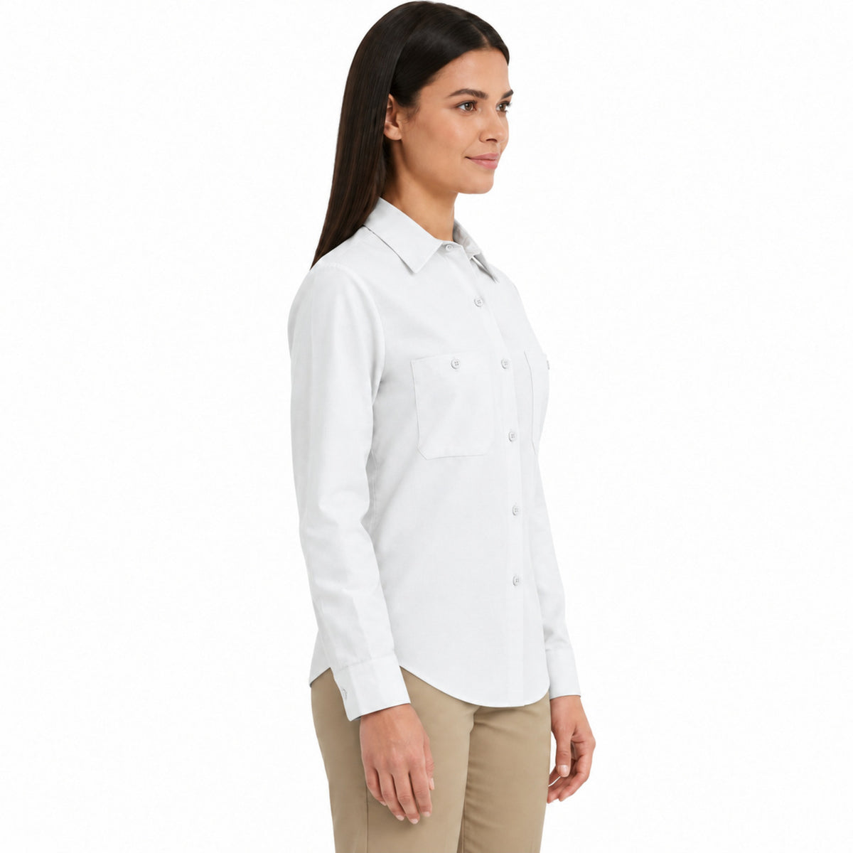 Blusa de trabajo Red Kap SP13 para mujer Blanca, perfil derecho desfajada | color:blanca