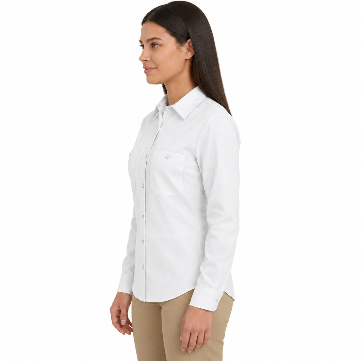 Blusa de trabajo Red Kap SP13 para mujer Blanca, perfil izquierdo desfajada | color:blanca