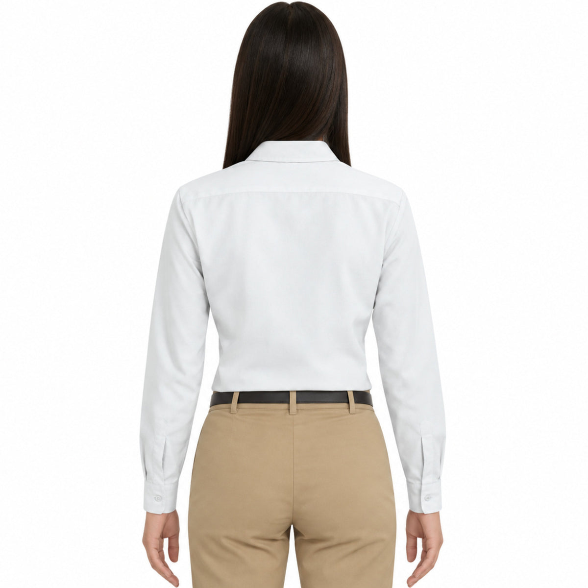 Blusa de trabajo Red Kap SP13 para mujer Blanca, vista posterior fajada | color:blanca