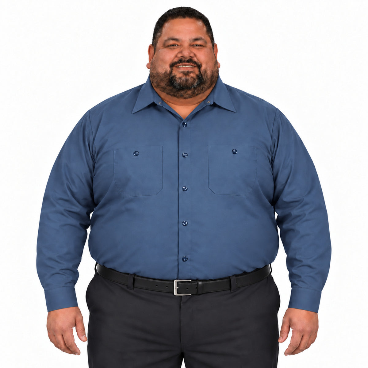 Camisa de trabajo Red Kap SP14 para hombre talla extra azul acero, vista frontal fajada | color:azul-acero