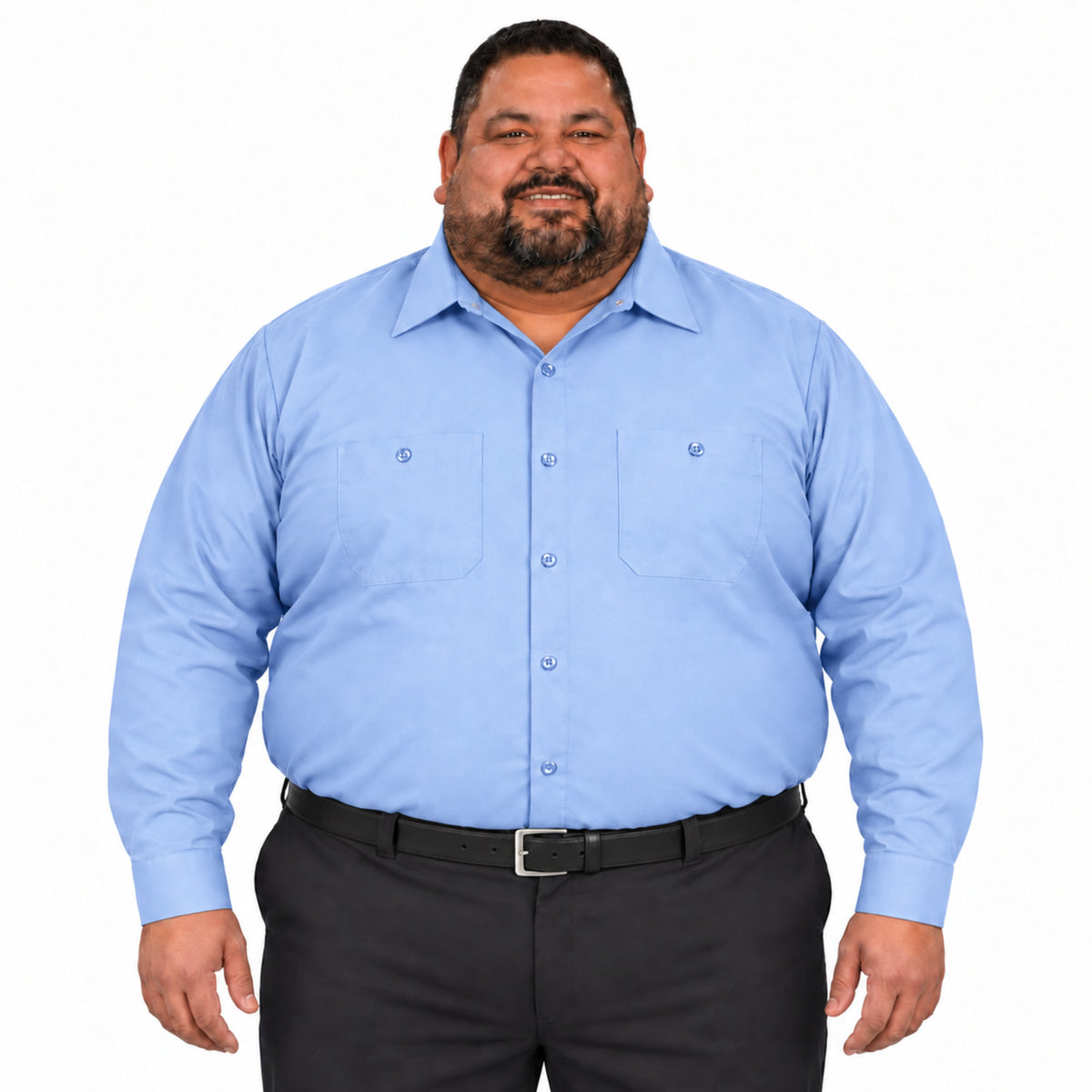 Camisa de trabajo Red Kap SP14 para hombre talla extra azul cielo, vista frontal fajada | color:azul-cielo