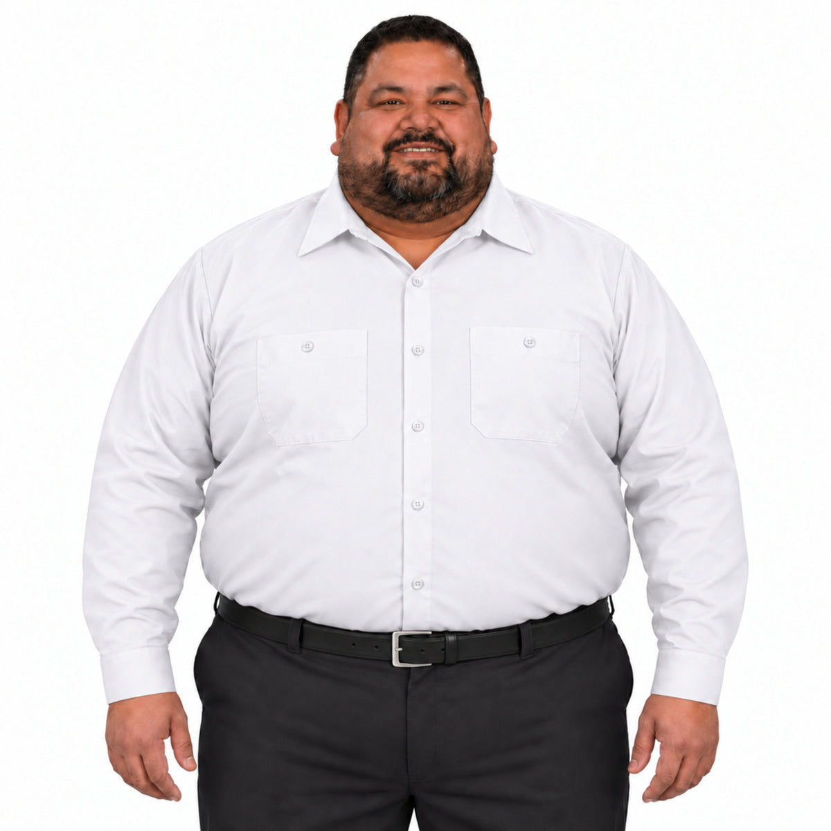Camisa de trabajo Red Kap SP14 para hombre talla extra blanca, vista frontal fajada | color:blanca