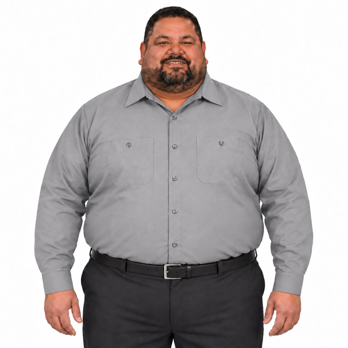 Camisa de trabajo Red Kap SP14 para hombre talla extra gris claro, vista frontal fajada | color:gris-claro