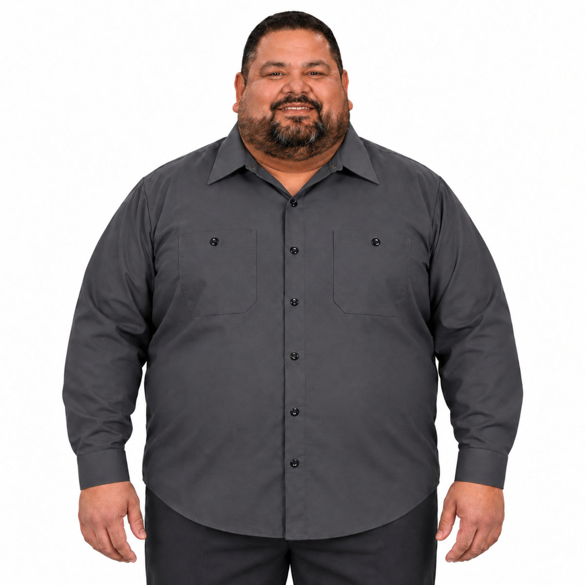 Camisa de trabajo Red Kap SP14 para hombre talla extra gris Oxford, vista frontal desfajada | color:gris-oxford