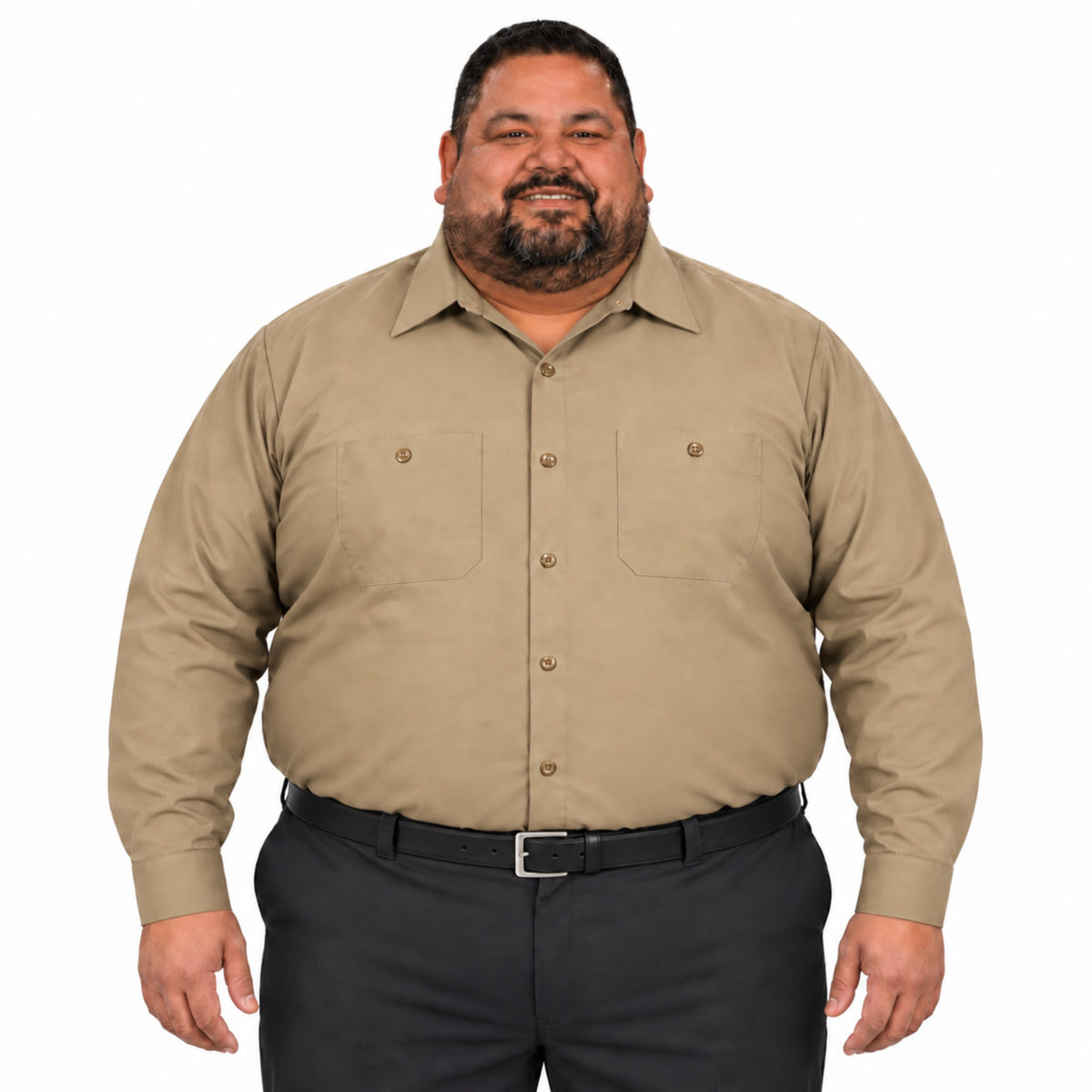 Camisa de trabajo Red Kap SP14 para hombre talla extra khaki, vista frontal fajada | color:khaki