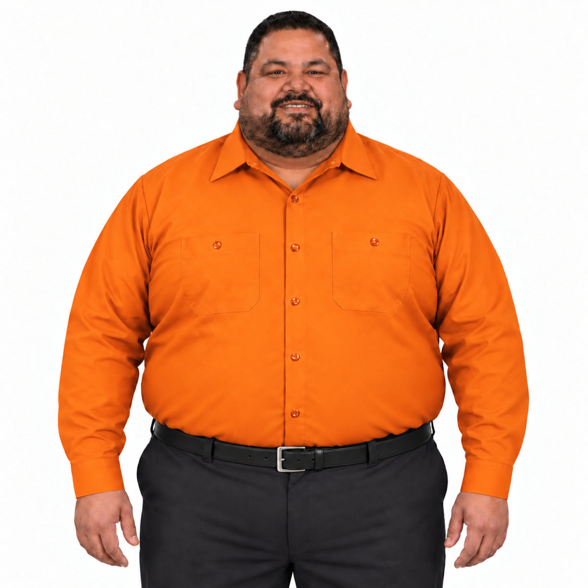 Camisa de trabajo Red Kap SP14 para hombre talla extra naranja, vista frontal fajada | color:naranja