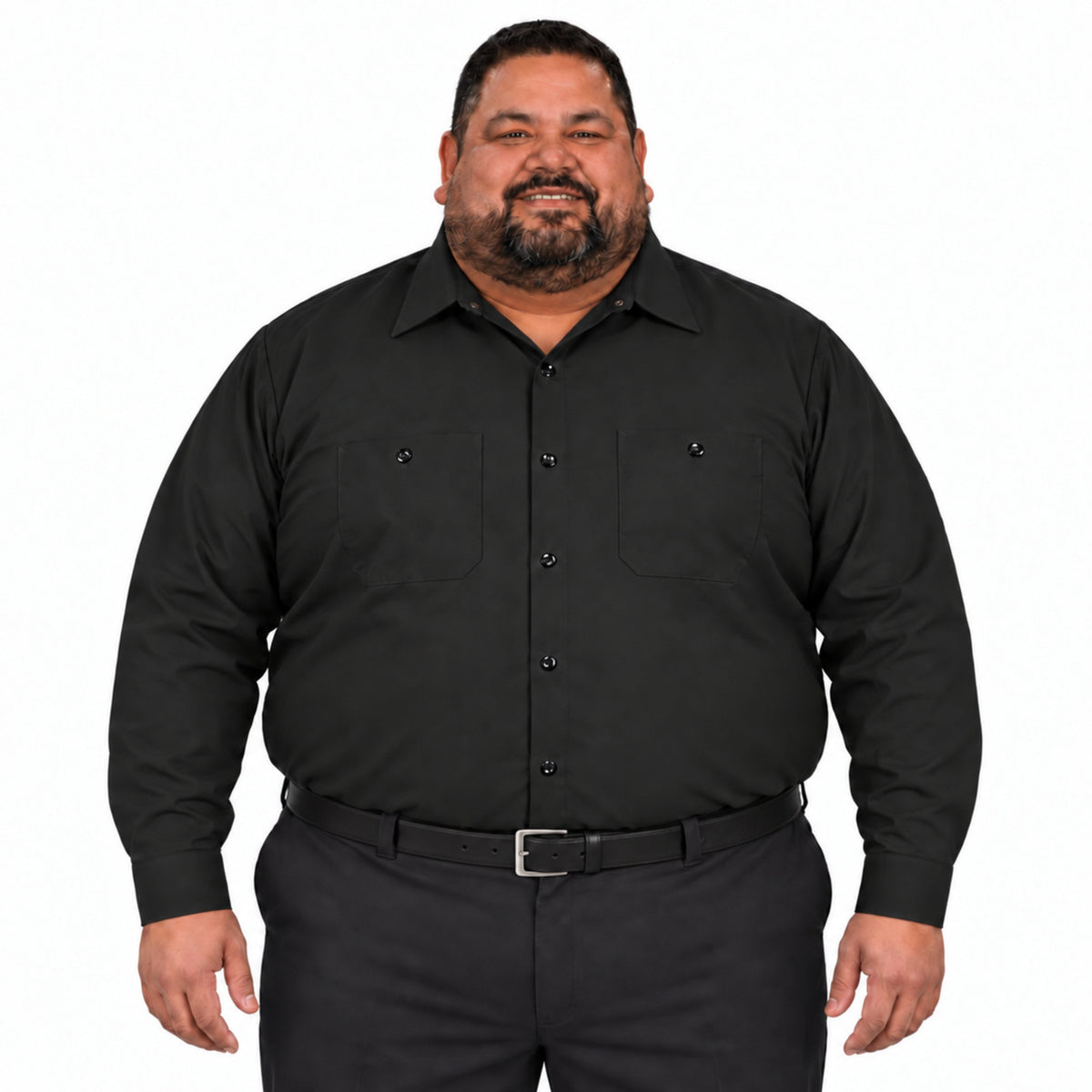 Camisa de trabajo Red Kap SP14 para hombre talla extra negra, vista frontal fajada | color:negra