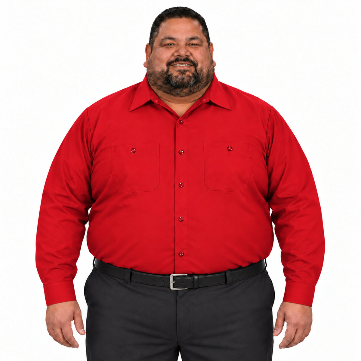 Camisa de trabajo Red Kap SP14 para hombre talla extra roja, vista frontal fajada | color:roja